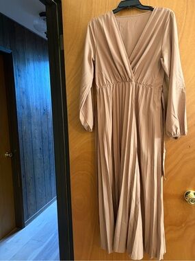 Women's Long Sleeve Wrap Maxi Dress - Nude